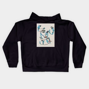 Line faces green and blue Kids Hoodie